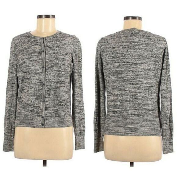 Ann Taylor Loft Y2K Space Dye Marl Knit Button Down Cardigan Black White Sz M - Picture 11 of 11